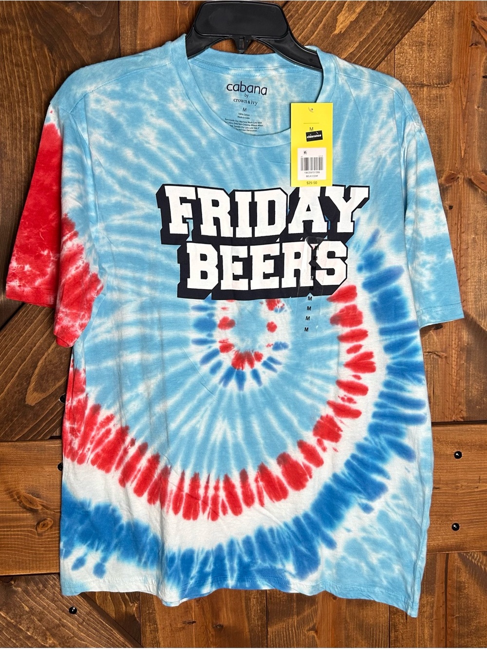 Friday Beers Tie-Dye Short Sleeve Tee - Blue, Red & White